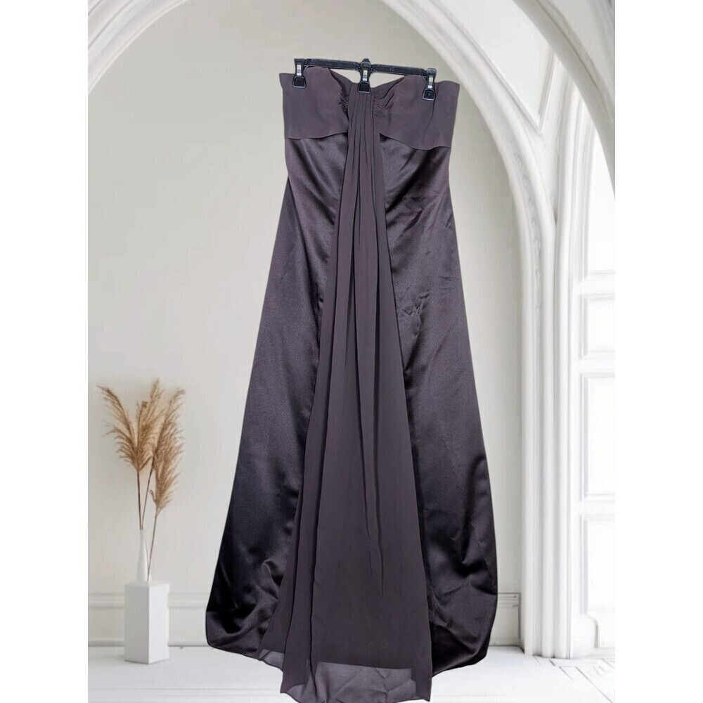DAVID’S BRIDAL BROWN LONG FORMAL STRAPLESS DRESS W/ CHIFFON DRAPE, PROM SZ 12